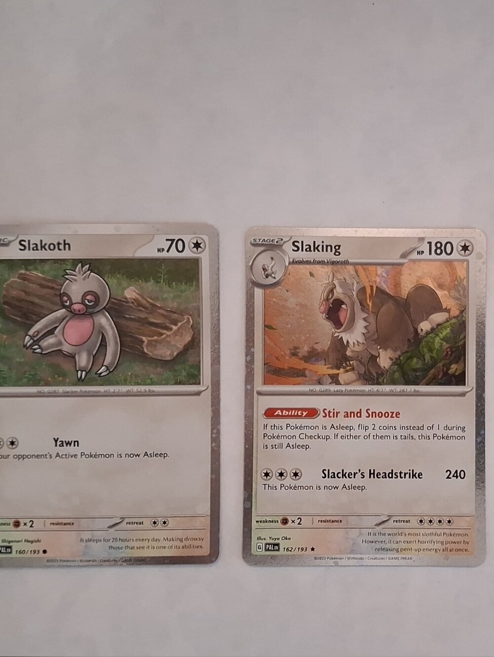 Pokemon Slakoth & Slaking Cards - White, Brown, Green Accents